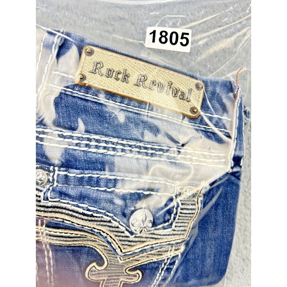 Rock Revival Jeans Womens 27x30 Kai Boot Thick Stitch Sequin Studs Perfect Fade - Picture 15 of 15